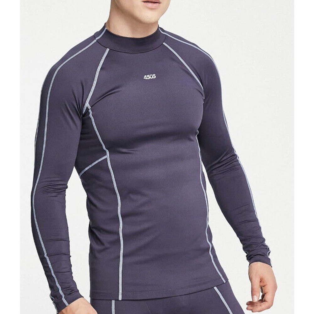 Men's ASOS 4505 Long Sleeve Running T-shirt Mock-neck Contrast Seams Size SM